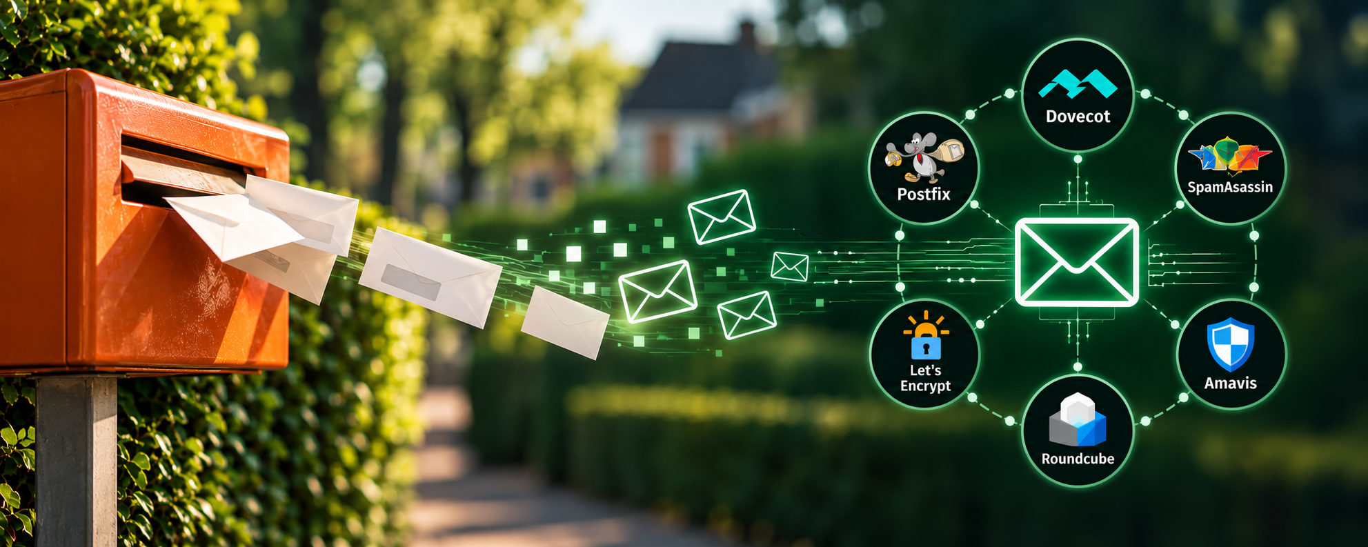 an traditionele post naar digitale e-mail, met Postfix, Dovecot, SpamAssassin, Amavis, Roundcube en Lets Encrypt
